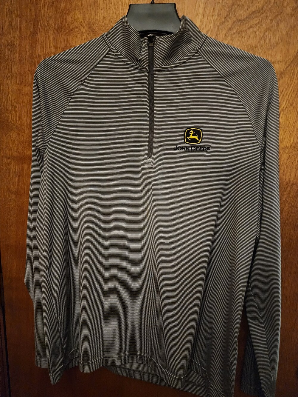 Under Armour John Deere Men’s Gray Striped Quarter-Zip Pullover with Yellow Logo